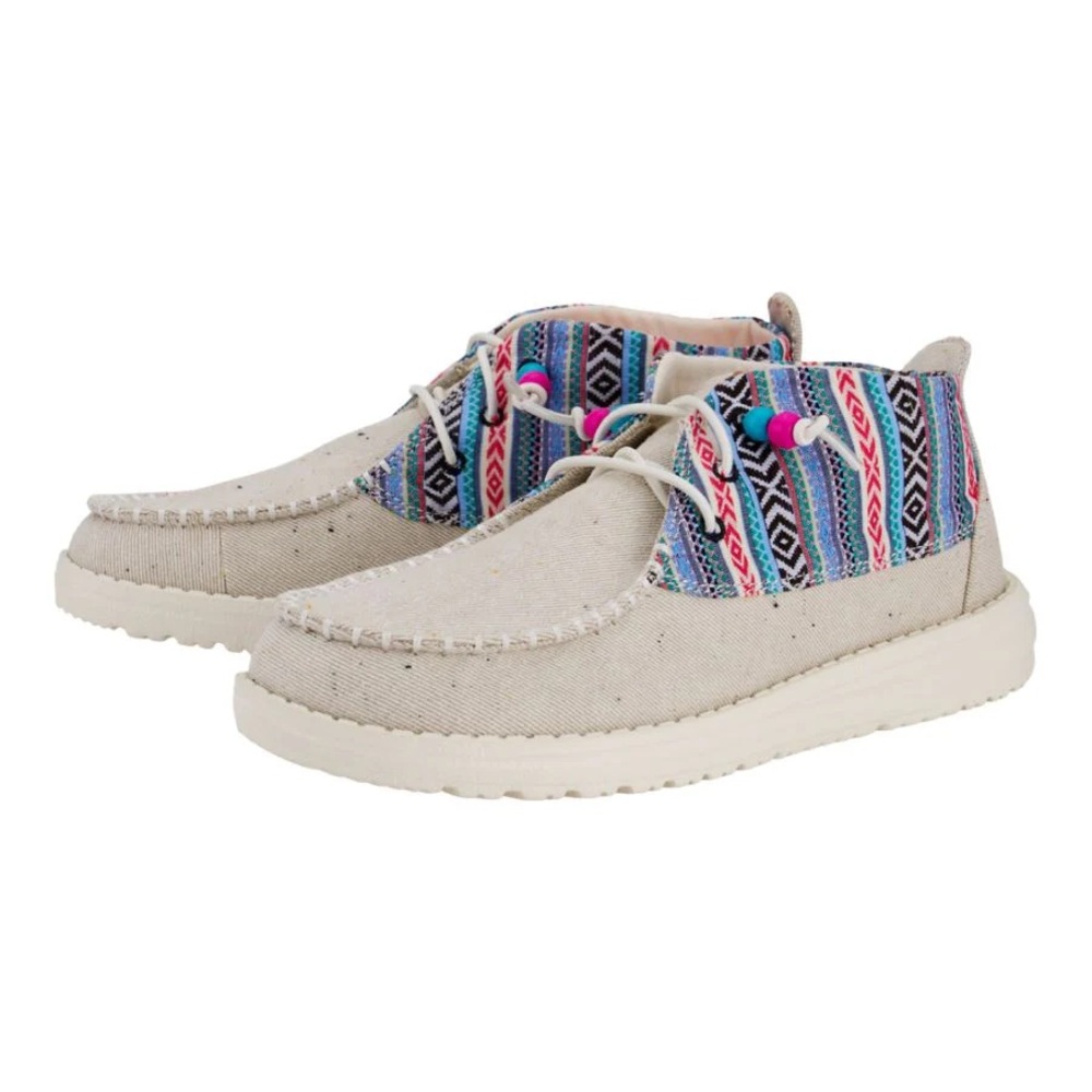 Hey Dude Womens 7 Wendy Mid Boho Mix Baja Shoes New $75 White Pink Blue Beads